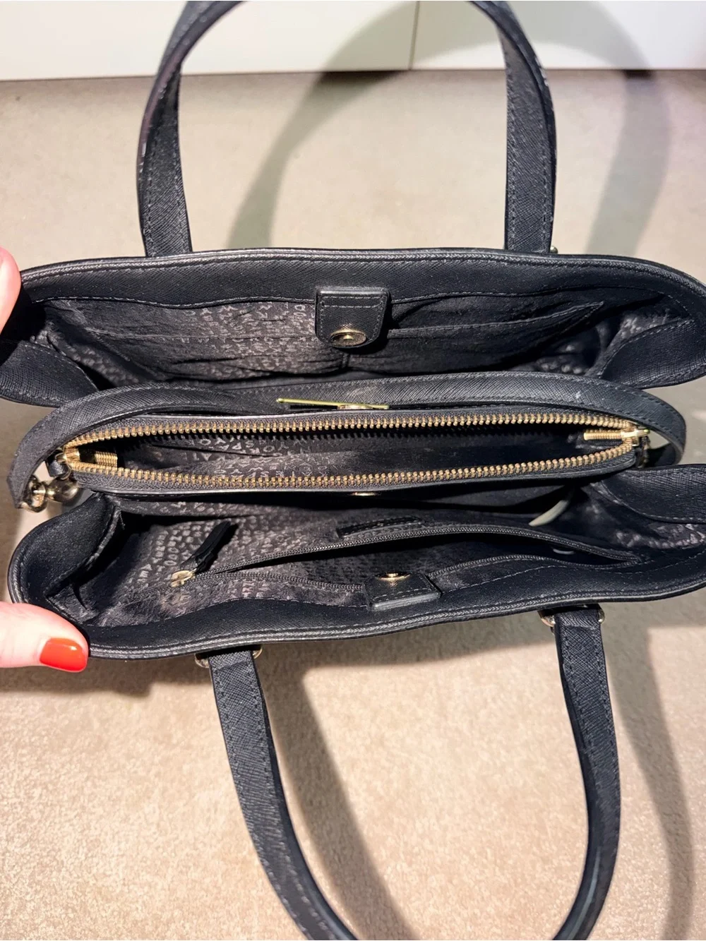 kate spade Black Saffiano Satchel with Gold-Tone Plaque